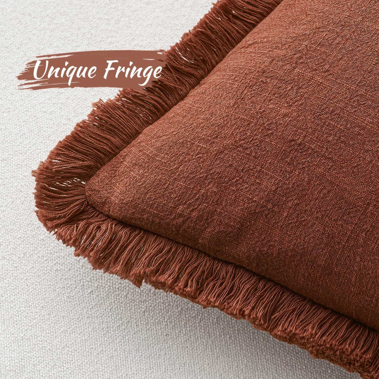 MIULEE Decorative Throw Pillow Covers Neutral Linen Fringe Throw Pillows Set of 2 Late Autumn Boho Farmhouse Cushion Covers for Couch Sofa Bed Living Room Spring Home Decor 18x18 Inch thumbnail