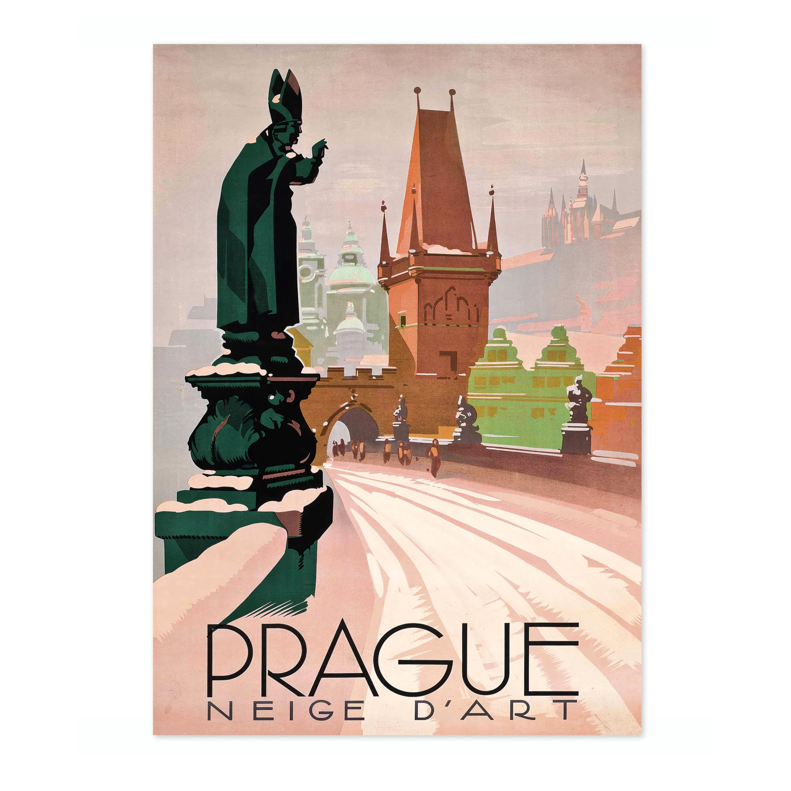 Animato Prague Vintage Travel Poster, Retro Tourism Print, Popular Attractions Around The World, Postcard Home Decor, Archival Matte, A2 (Print Only) - 59.4x42cm