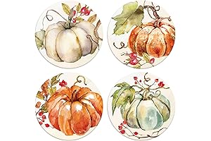 Whaline Fall Pumpkin Coasters, Autumn Round Drink Coasters