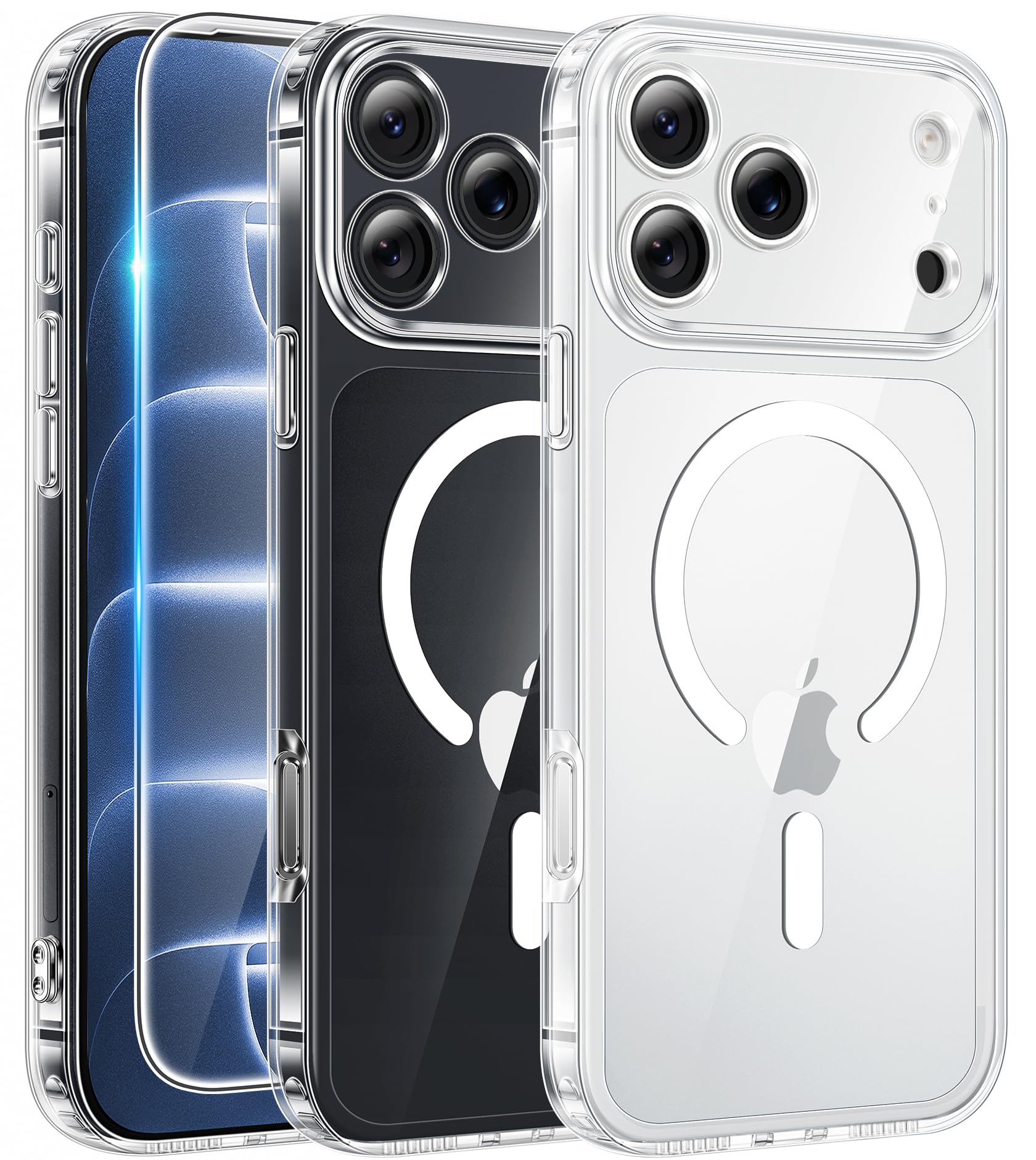 FNTCASE Case for iPhone 18 Pro / 17 Pro Case with Screen Protector | Anti Yellowing, Compatible with Magsafe, Magnetic, Rugged Shockproof Protective, Transparent Cell Phone Cover