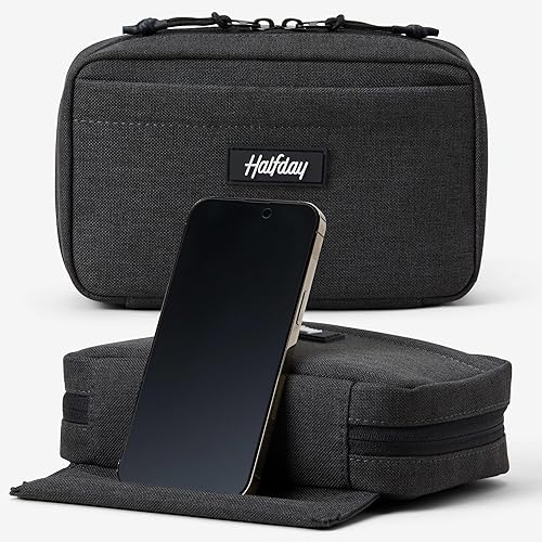 Miniatura 7 de Halfday Sidekick Tech - Kit organizador | Soporte abatible para teléfono/tableta, bolsa con cremallera plana con Power Mesh y elástico para cable y