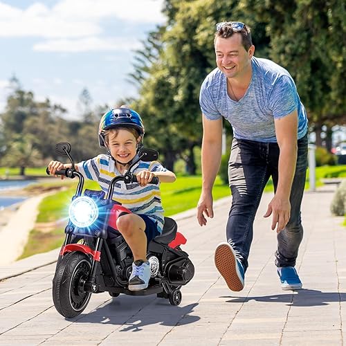 Miniatura 3 de HONEY JOY Motocicleta de paseo de 6 V con luz LED, música, pedal de pie, adelanteatrás, arranque suave, motocicleta eléctrica de 3 ruedas para