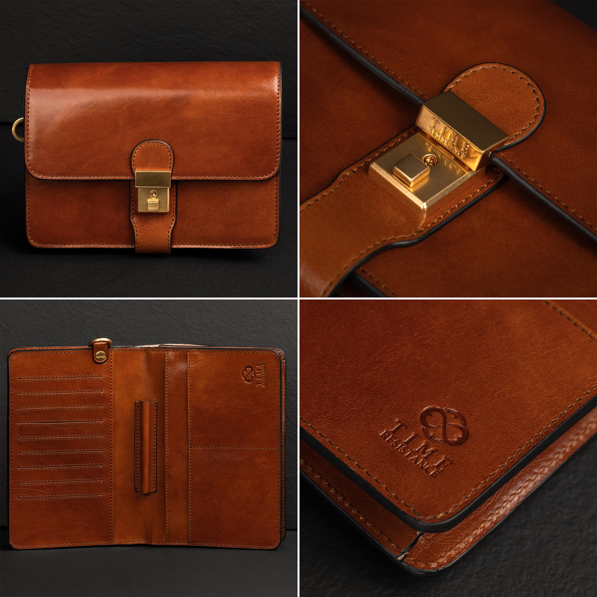 Time Resistance Leder-Clutch für Herren – Organizer-Tasche für Herren – Handgelenktasche – Aktentasche, handgefertigt in Italien – Handtasche für Herren