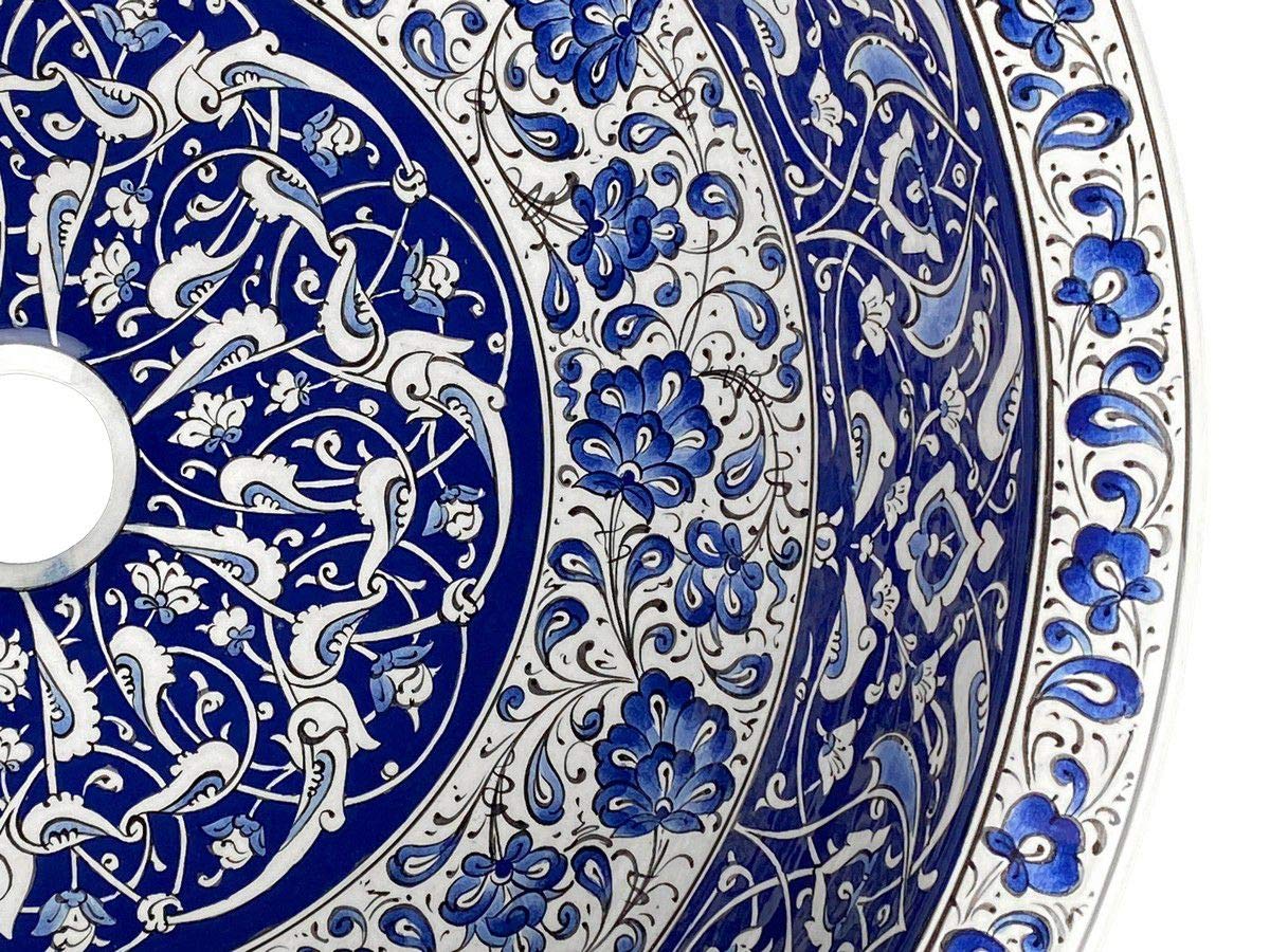 Cerames Lavabo de cerámica Iznik Zuhal - Lavabo turco moderno de cerámica para cuarto de baño, aseo, aseo de invitados, restaurante y hotel | Lavamanos sobre encimera y empotrado redondo 48 x 13 cm