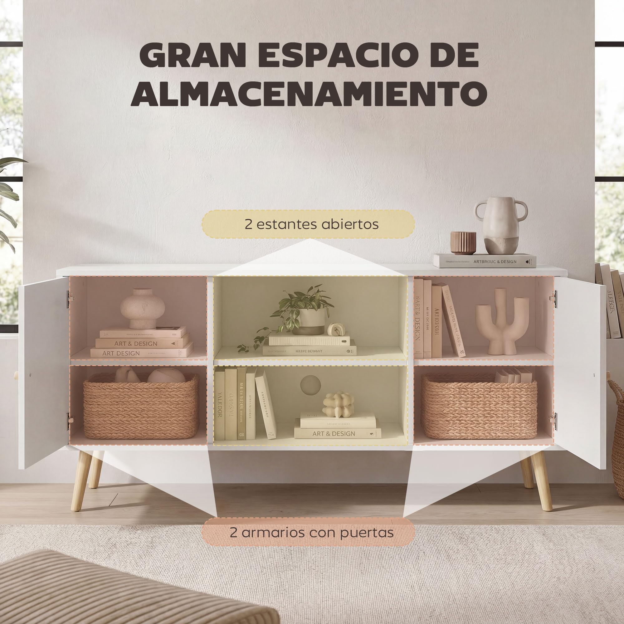 HOMCOM Mueble de TV de Salón con 2 Puertas hasta 55" 120x34x50 cm Blanco | Mesa para TV, 2 Estantes de Almacenamiento, para Dormitorio