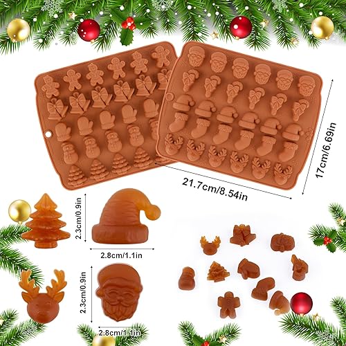 Miniatura 2 de 2 moldes de silicona de Navidad, 30 cavidades antiadherentes para chocolate, formas de muñeco de nieve de Papá Noel, para fiestas de vacaciones,