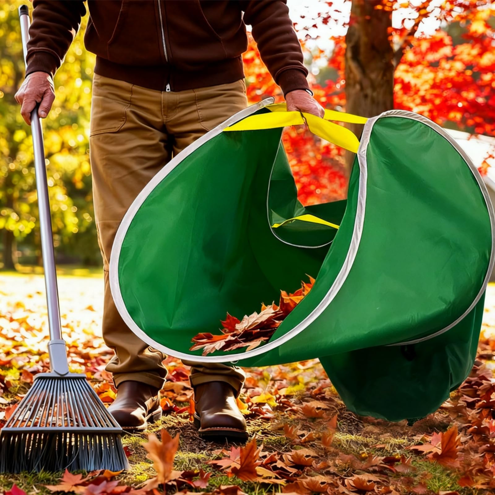 Recogedor de hojas – Recogedor de hojas manual para el jardín, bolsa de recogida de hojas multifuncional | 70 galloniportátil recogedor de residuos de césped y jardín (3)
