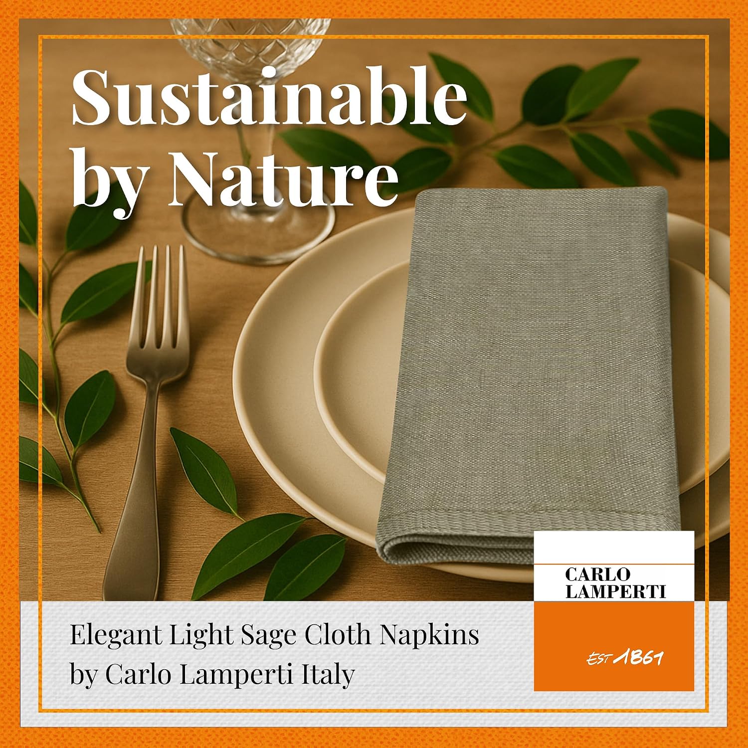Premium Cotton Linen Napkins - Elegant Jacquard Woven Cloth for Dinner Table & Occasions - Reusable Fabric, Machine Washable, Stain Release - Carlo Lamperti Italy - Light Sage, 20" x 20" (Set of 4)