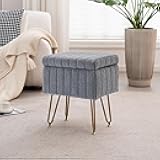 VKNOW Ottoman Sherpa Foot Rest Footstool Modern Ottoman with Storage Space Stool Chair Anti-Slip Metal Legs for Makeup Room, Bedroom (Grey)