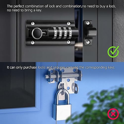 Miniatura 2 de Paquete de 2 cerraduras de combinación negra, resistente a la corrosión, combinación de 4 dígitos, cerradura de puerta corredera, reiniciable,