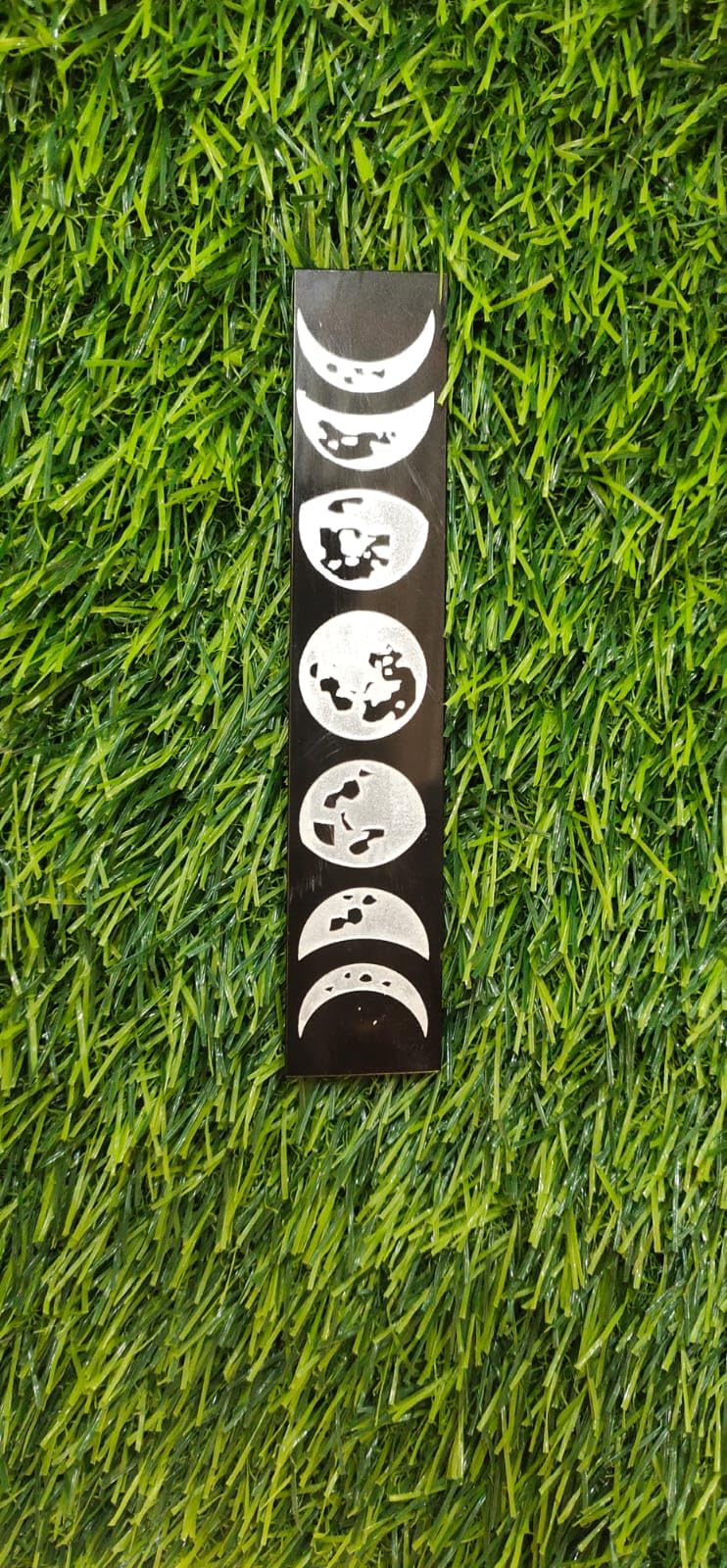 Handcrafted Eight Lunar Moon Phases Phases Engraved on Flat Black Obsidian Stick for Reiki Healing and Crystal Healing Remove Negative Energy (Size; 6inch)