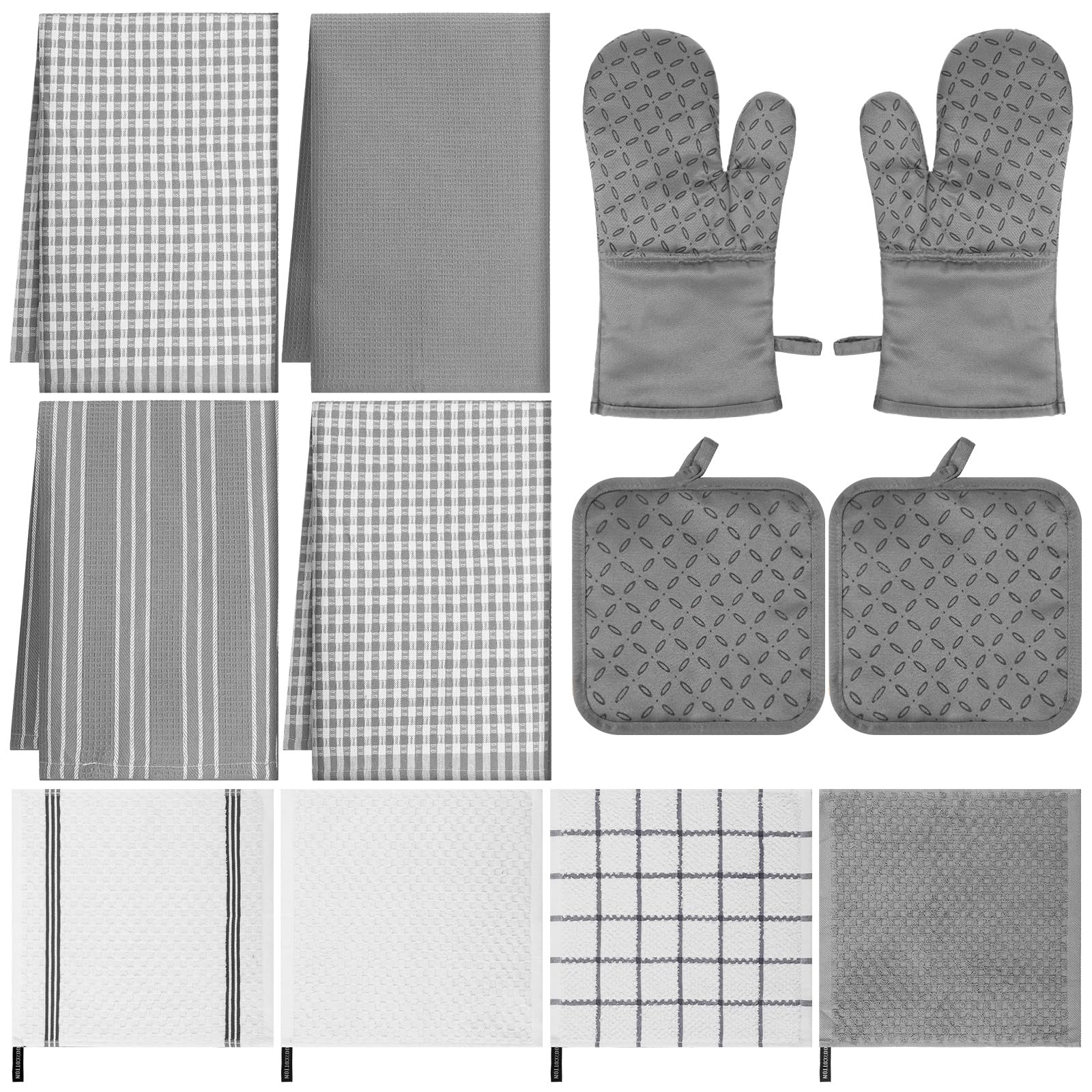 LemonRoad Juego de 12 manoplas de horno, paños de cocina con soportes para ollas, juegos de toallas de cocina, guantes de horno, almohadillas resistentes al calor con silicona para cocina, cocinar y