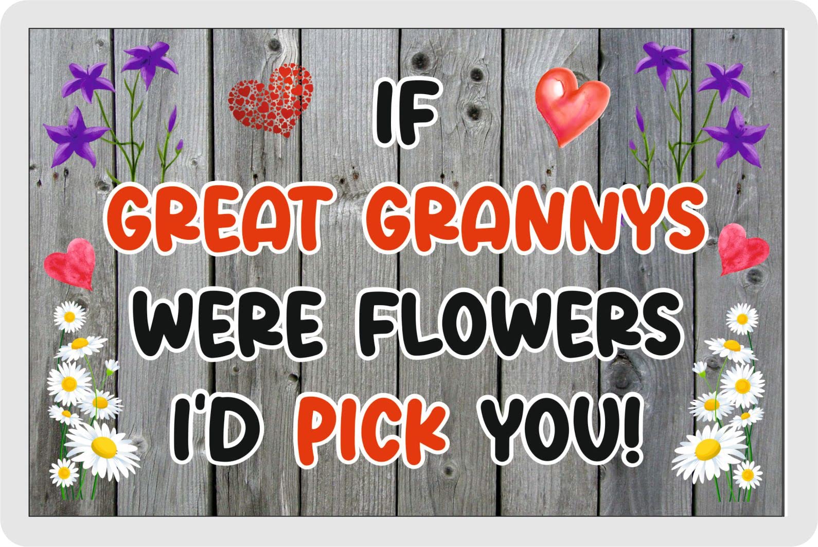 Decalarama Great Granny Fridge Magnet – If Great Grannys Were Flowers I'd Pick You – Fun Family Novelty Birthday Gift