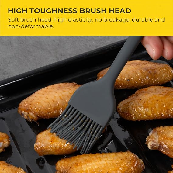 Elihome Peanuts Silicone Basting Brush (8.75) Heat Resistant to 600F, Food-Grade Platinum Silicone, Seamless 1-Piece Design, Non-Stick Safe, Dishwasher Safe, Dark Grey