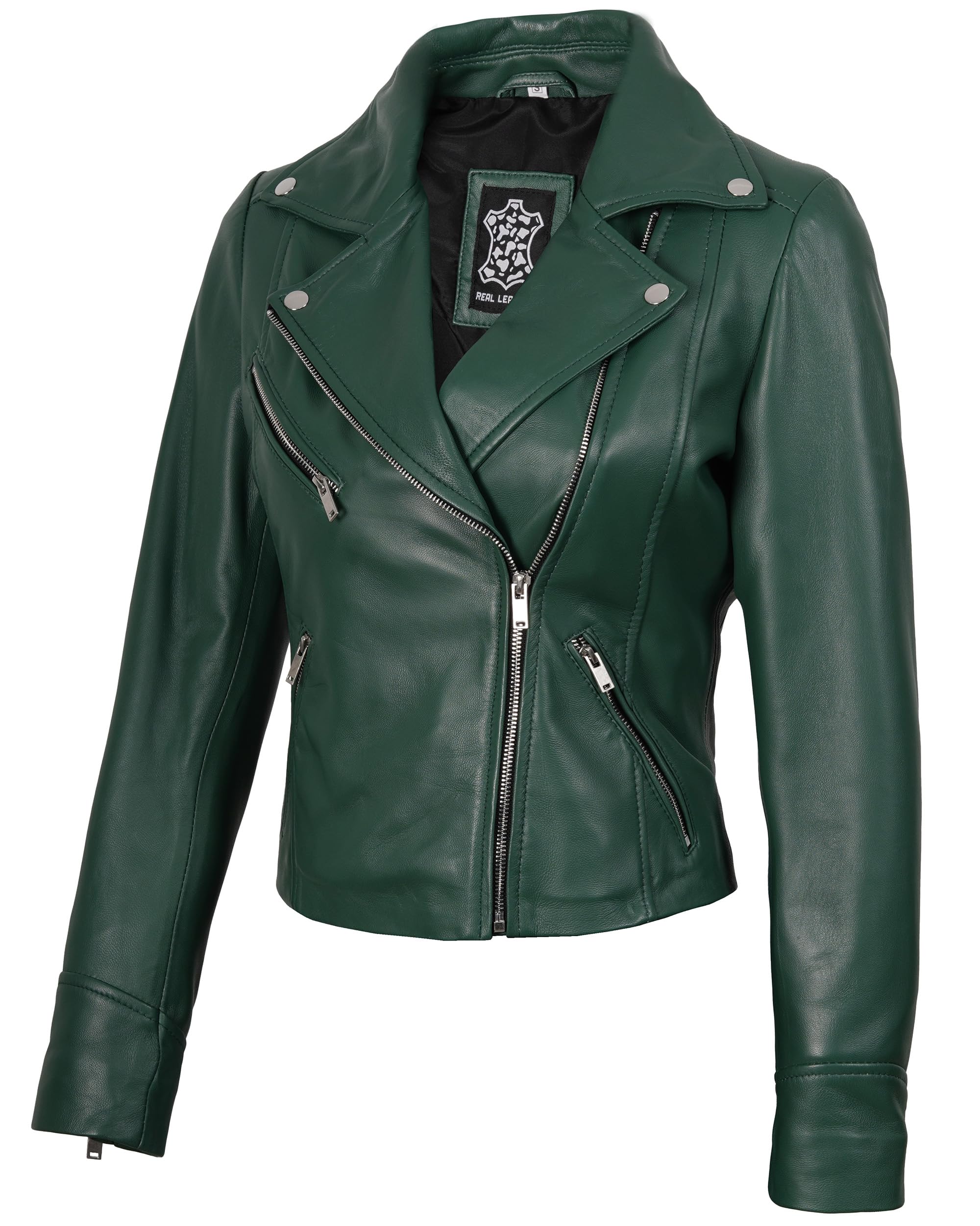Blingsoul Womens Real Leather Motorcycle Jacket - Asymmetrical Leather Jackets for Women
