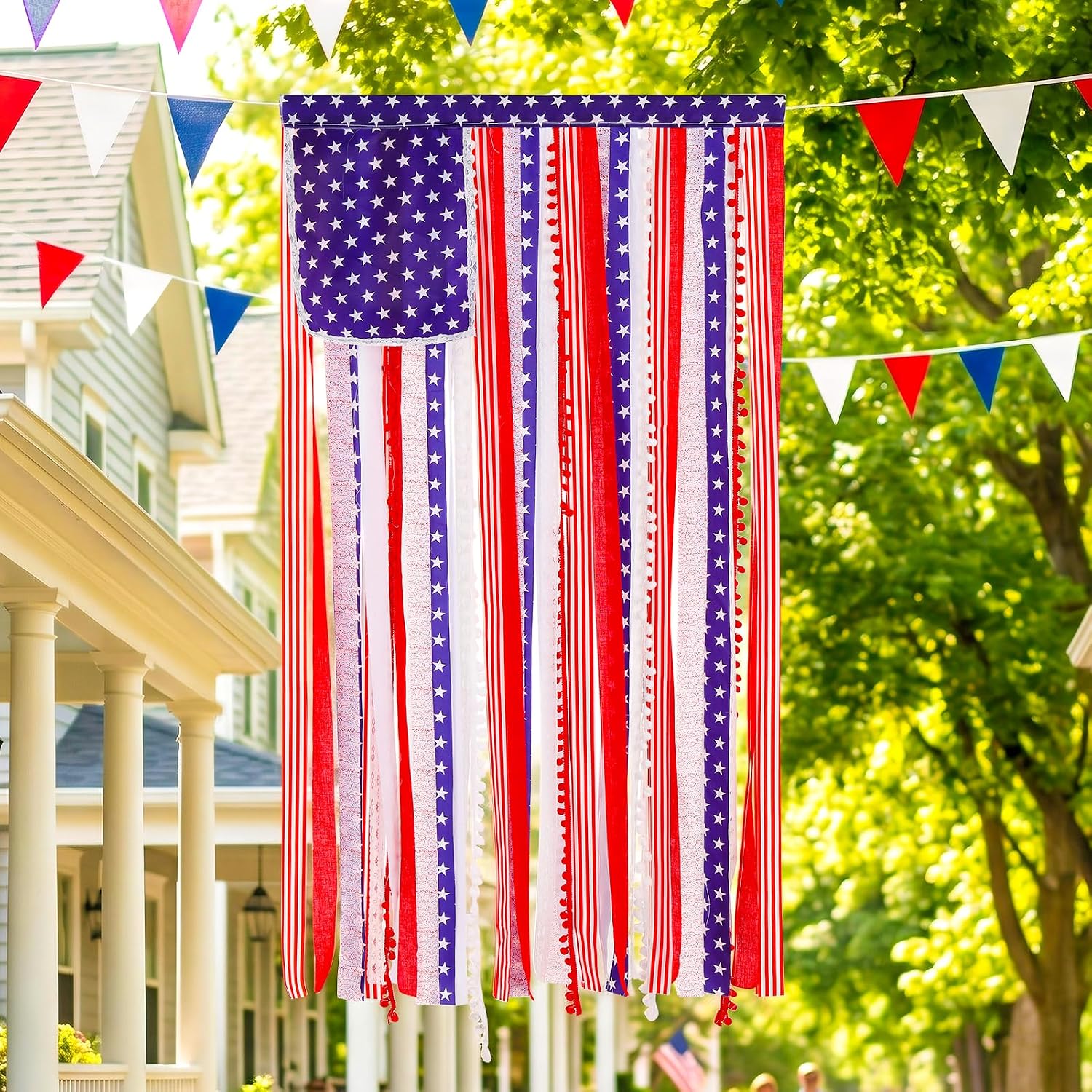 4th of July Decorations - Vintage American Rag Flag Banner 4 x 2.3 Ft - Patriotic Stars Stripes Ribbon Flag for Independence Memorial Day, 250th Anniversary, Door Wall Yard Indoor Outdoor Decor