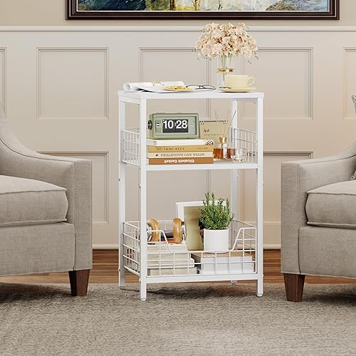 X-cosrack Mesa Auxiliar, Mesa Lateral Pequeña con Almacenamiento, Mesita de Noche de 3 Niveles para Sala de Estar, Dormitorio, Espacios Pequeños,