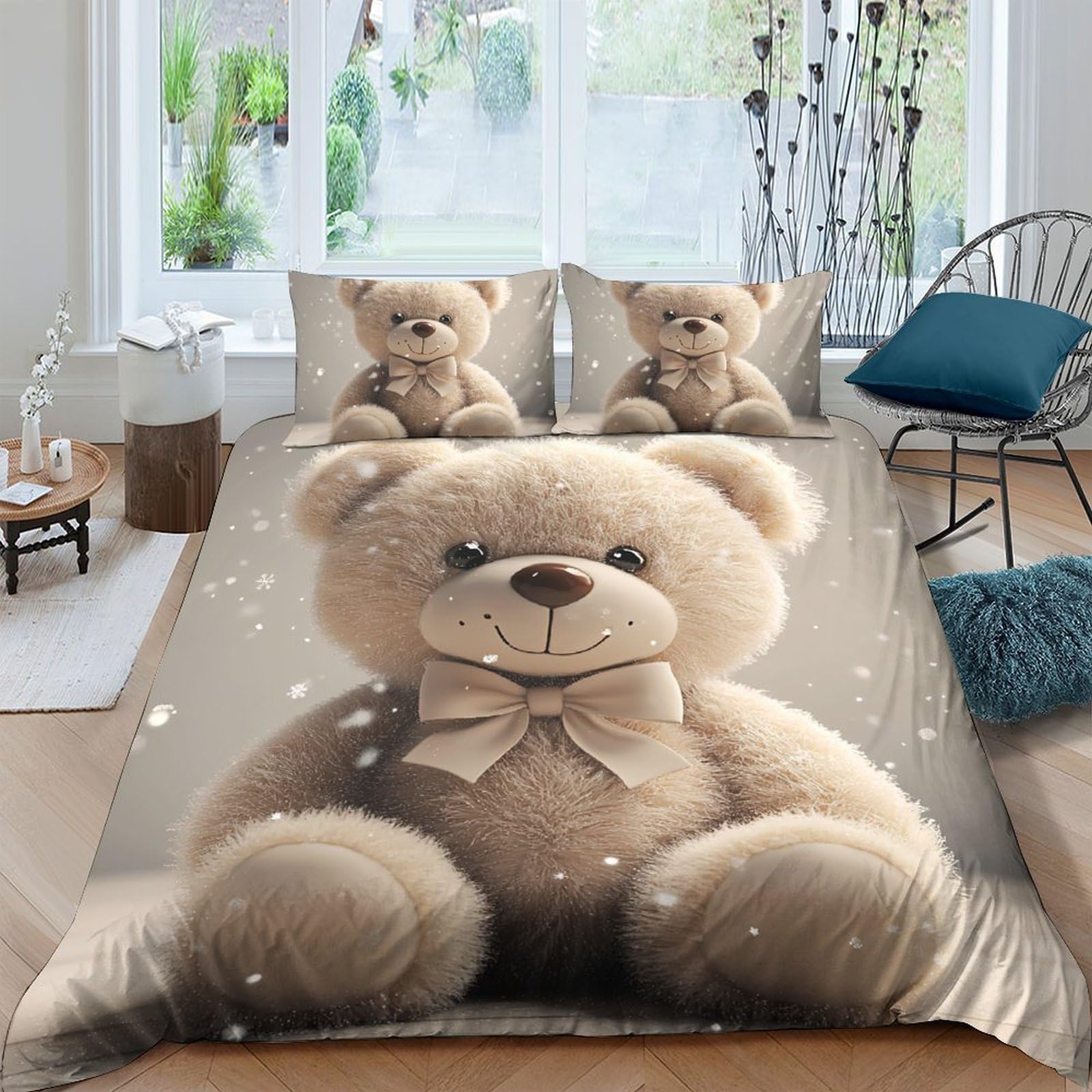 Ctjqhvkz Style-2 3D Printed Teddy Bear Fitted Sheet Microfiber Soft Beige Bedroom Decor Bear Mattress Cover For All Ages Single（135X200cm）