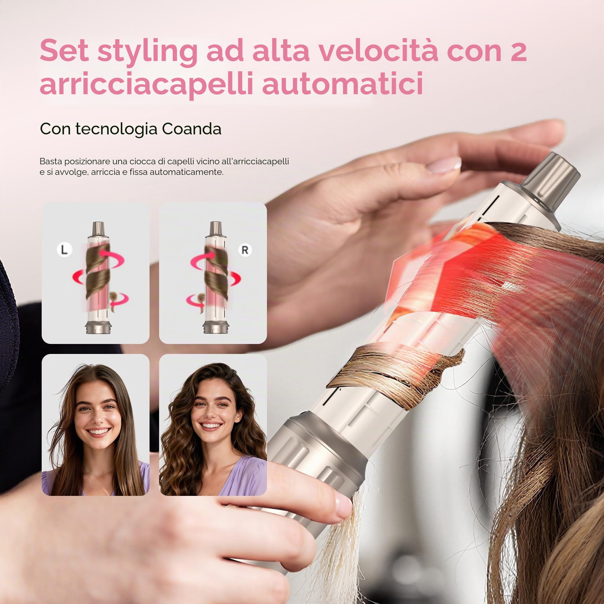 Atopskins Airstyler Asciugacapelli 5 In 1 Spazzola Asciugacapelli 110000PRM | Asciugacapelli con Spazzola Lisciante Phon Capelli Pazzola Lisciante Per Capelli Spazzola Phon Spazzola Arricciacapelli Aria