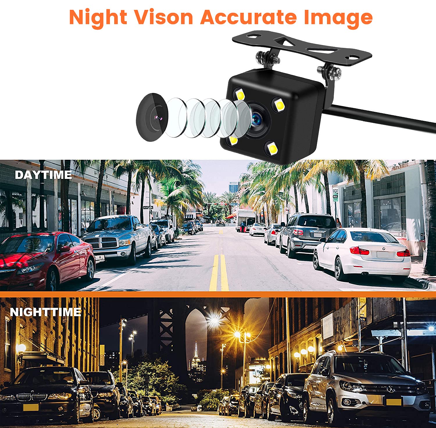 Car Backup Camera, Rear View Camera Ultra HD 4 LED Night Vision,Waterproof Reverse Camera 170° Wide View Angel with Mount Brackets for Universal Cars