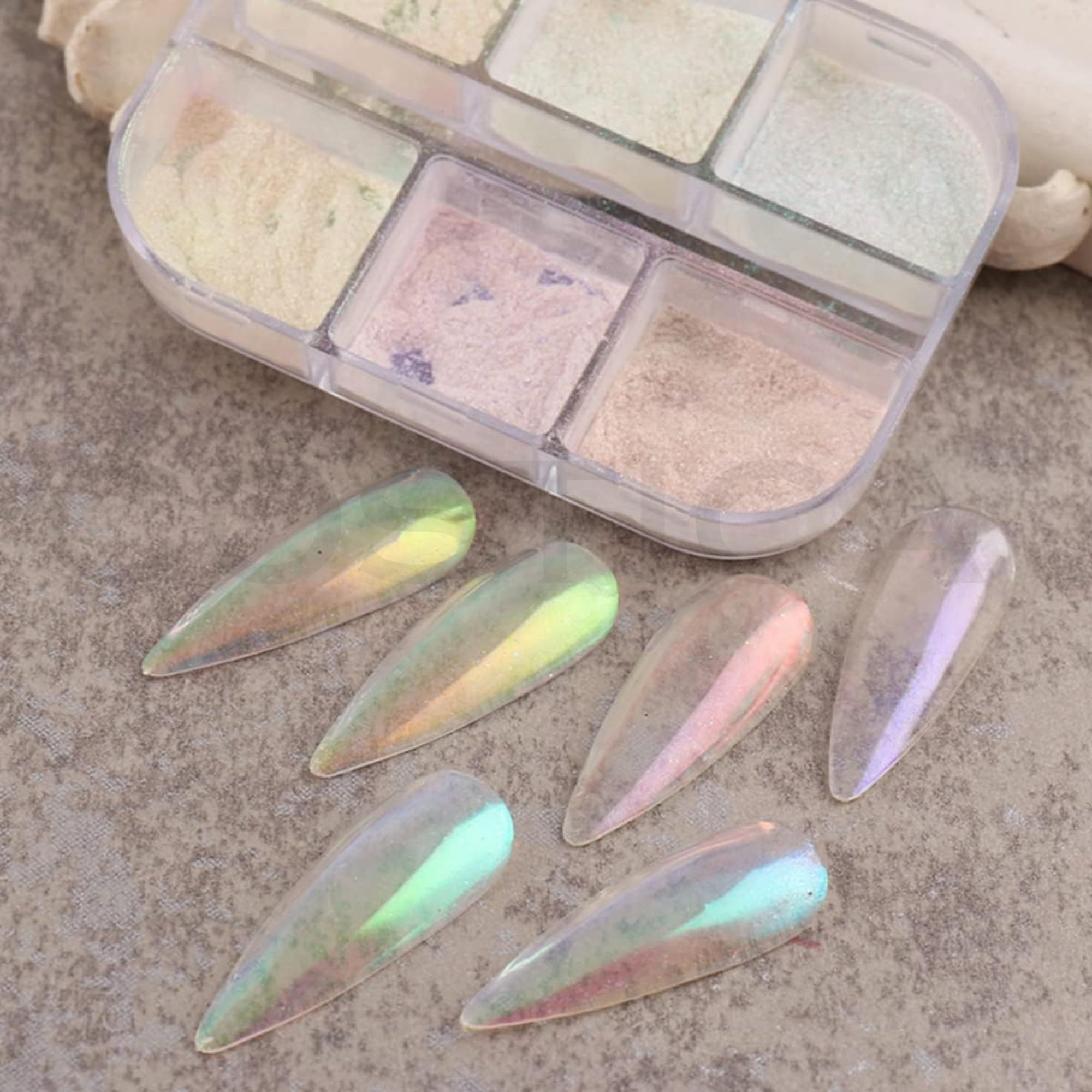 6 Grids Chrome Nail Powder Metallic Mirror Effect Pigment Aurora Nail Glitter Holographic Iridescent Dipping Rub Powder Manicure Design Pearl Shell Gel Polish Dust Sparkly Nail Charms-image-11
