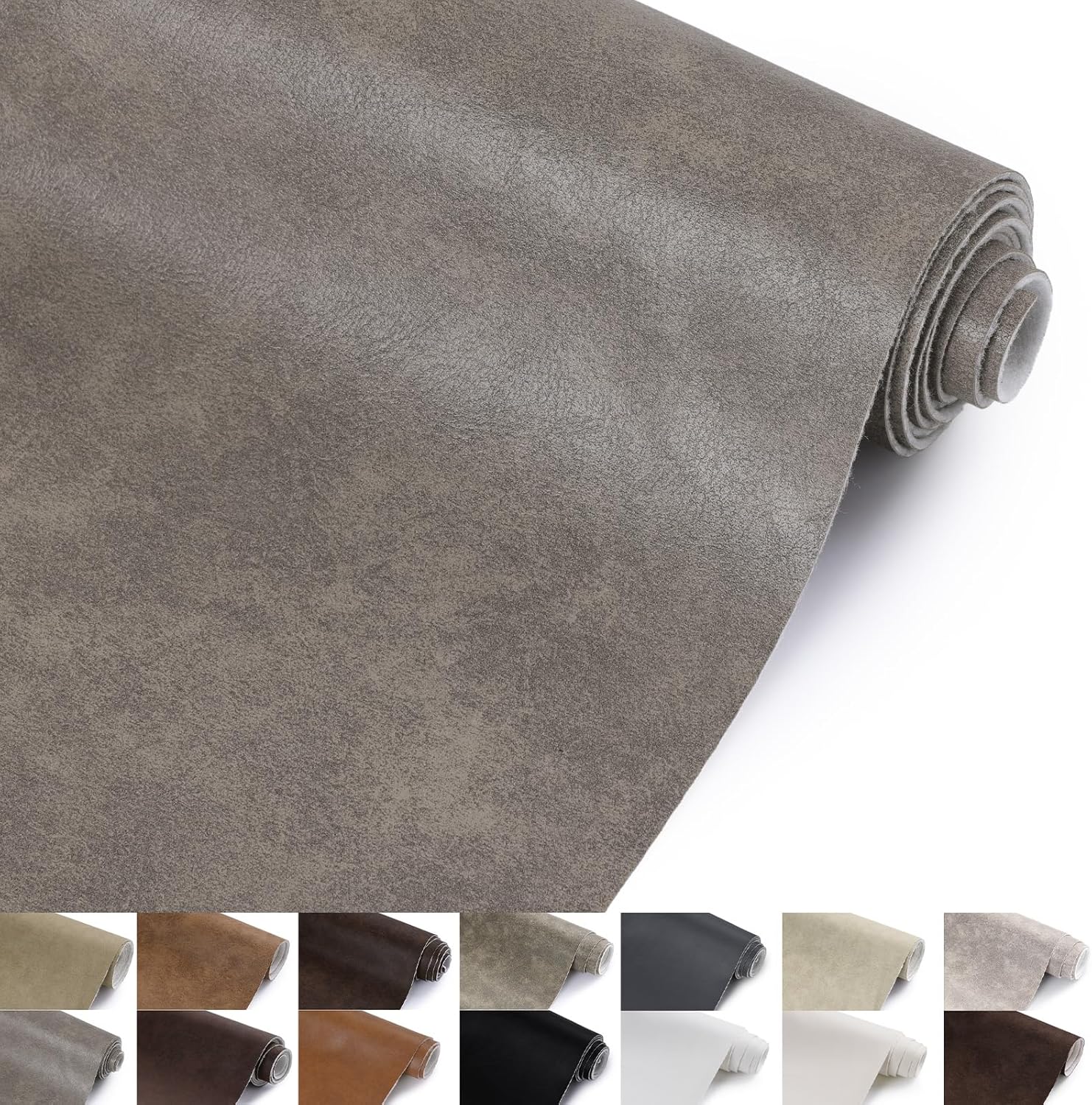 Faux Leather Vinyl Upholstery Fabric by The Yard, 1.3mm Thick Soft Anti-Scratch Durable Marine Vinyl Fabric Synthetic Leather for Sofa Bags Chairs Car Seats DIY Crafts, 5 Yards Cut 55" x 180" (Grey)