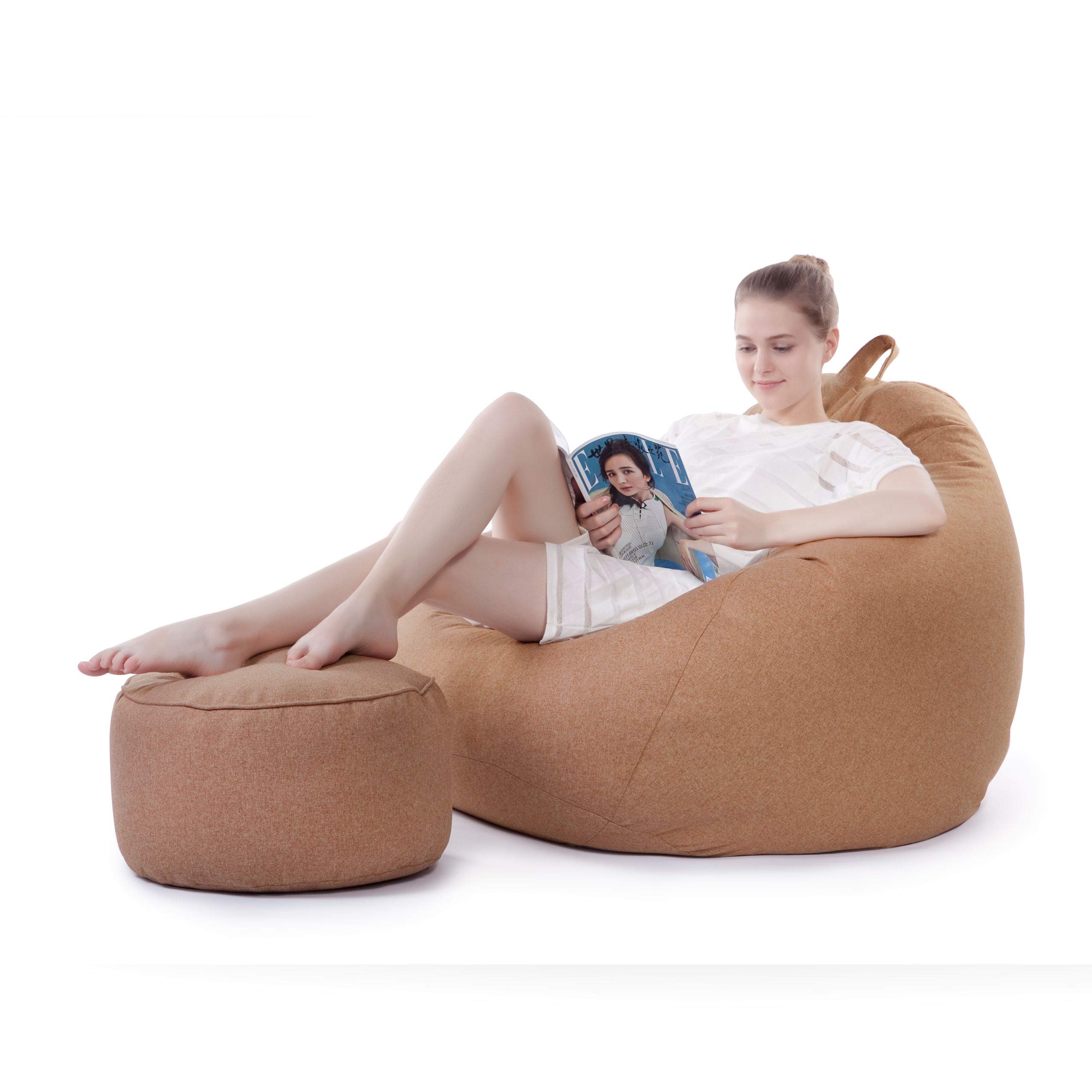 Lumaland Sitzsack Pouf 50 L 3-in-1-Funktion Hocker Tischchen Fußschemel EPS-Füllung Ø 25 x 45 cm Braun