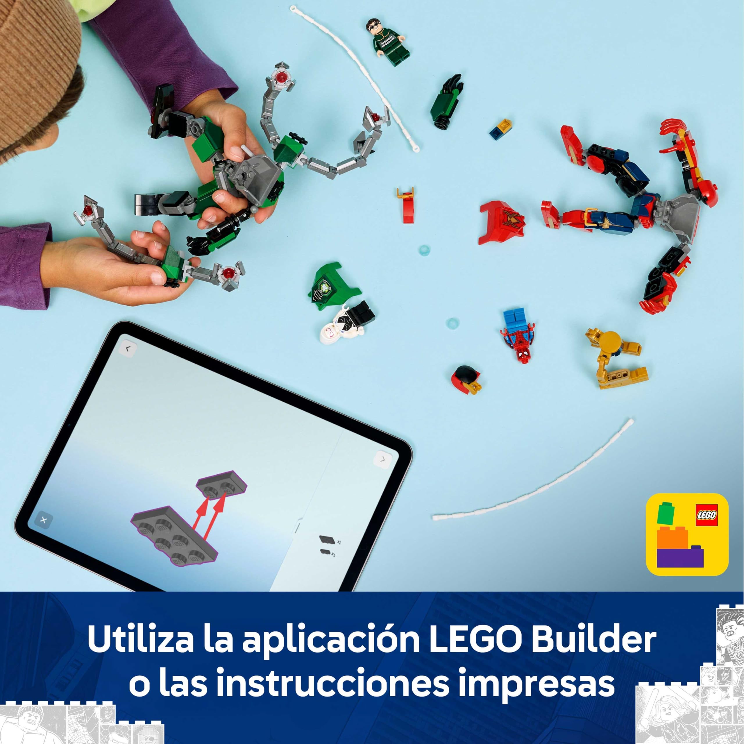 LEGO | Marvel Batalla de Armaduras Robóticas: Spider-Man vs. Doc Ock - Superhéroes de Juguete - 2 Figuras de Acción, 3 Minifiguras Inc. Spider Fantasma, Cañones - Regalo para Niños de 6+ Años - 76338