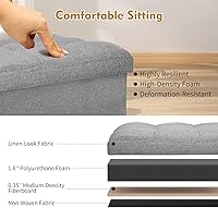 Vista 7 de Otomana de almacenamiento con asiento acolchado de espuma extragruesa, taburete reposapiés plegable con tela de lino, otomana de 43 L con banco