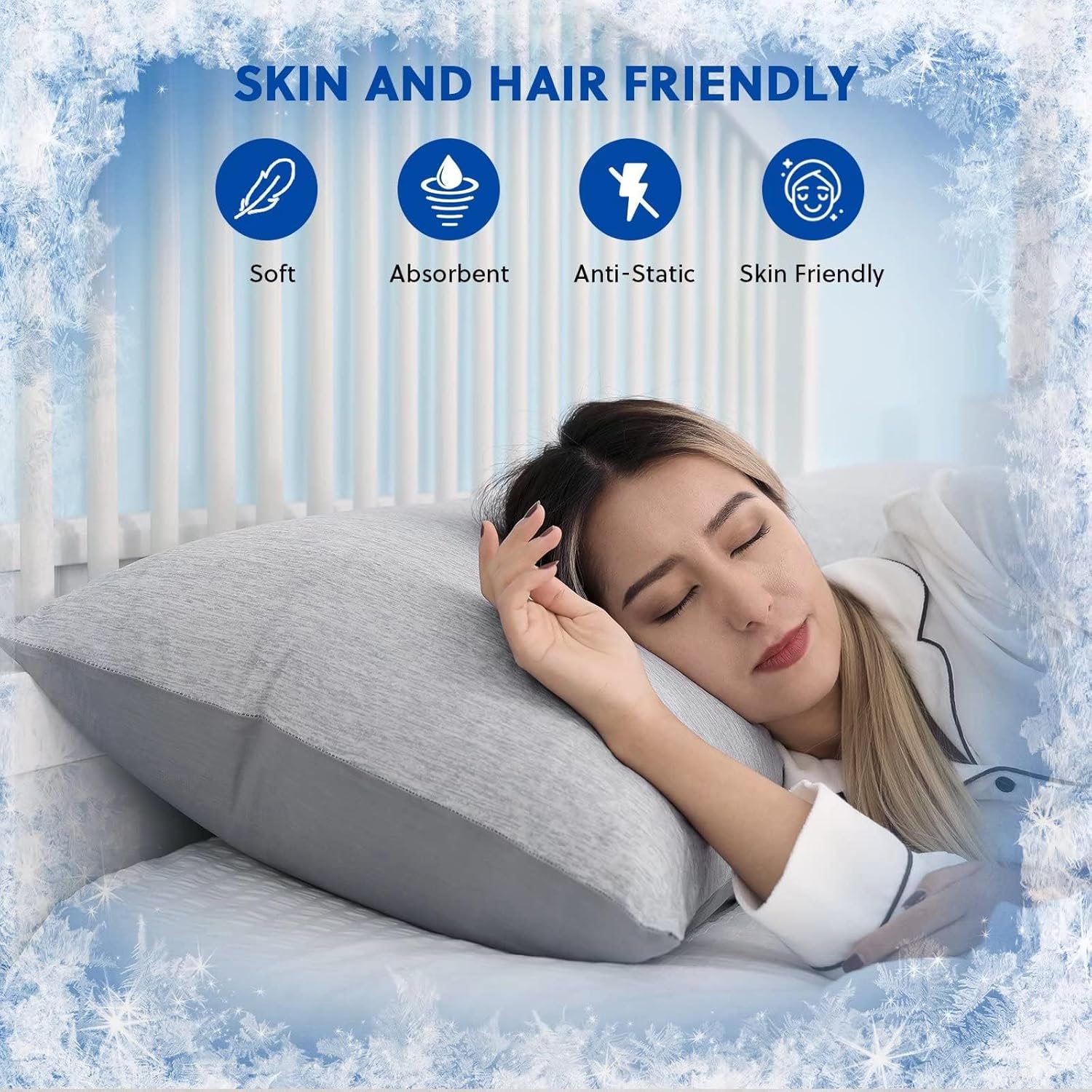 HOMFINE Cooling Pillowcases Standard Size - Double Side Q-Max 0.439 Cooling Fiber for Pillow Protector, Breathable Cold Pillow Cover for Hot Sleeper Night Sweat, Hidden Zipper, 2 Pack (20"x26", Grey) - Image 3