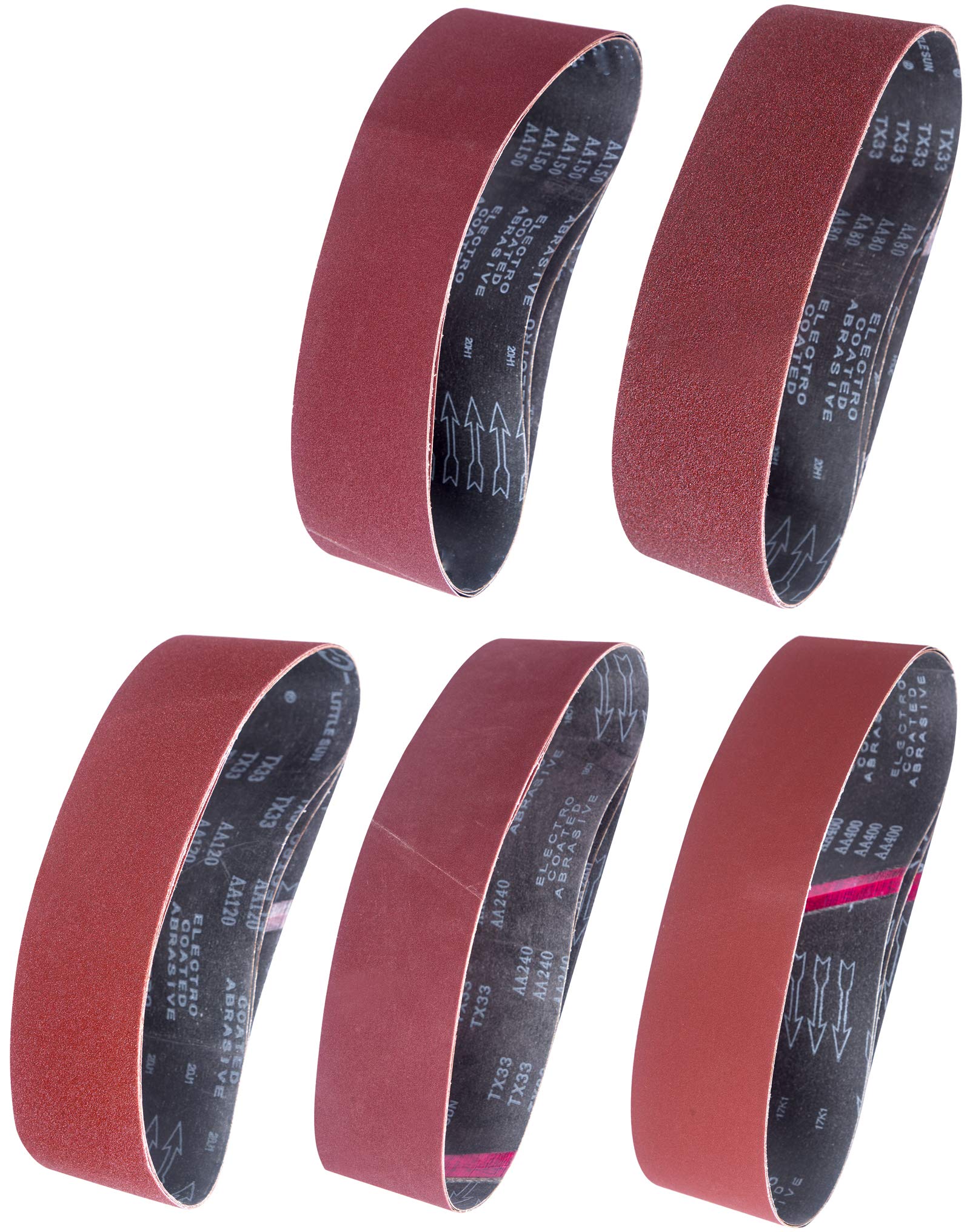 15PCS Sanding Belt 4 x 36 Inch,Belt Sander Belts 80/120/150/240/400 Assorted Grits,Best for Sanding Wood,Metal and Paint