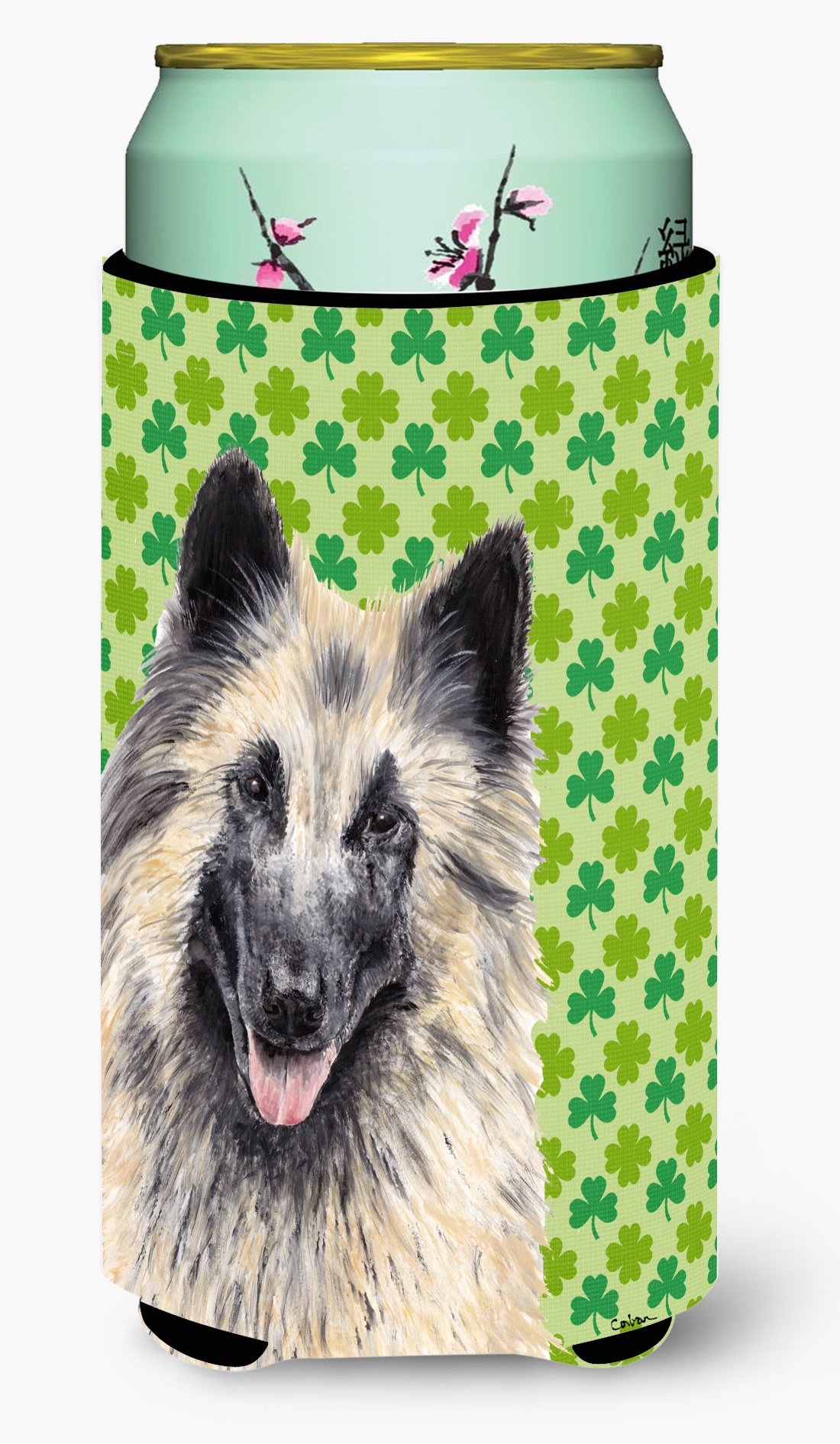 Belgian Tervuren St. Patrick's Day Shamrock Portrait Tall Boy Beverage Insulator Beverage Insulator Hugger