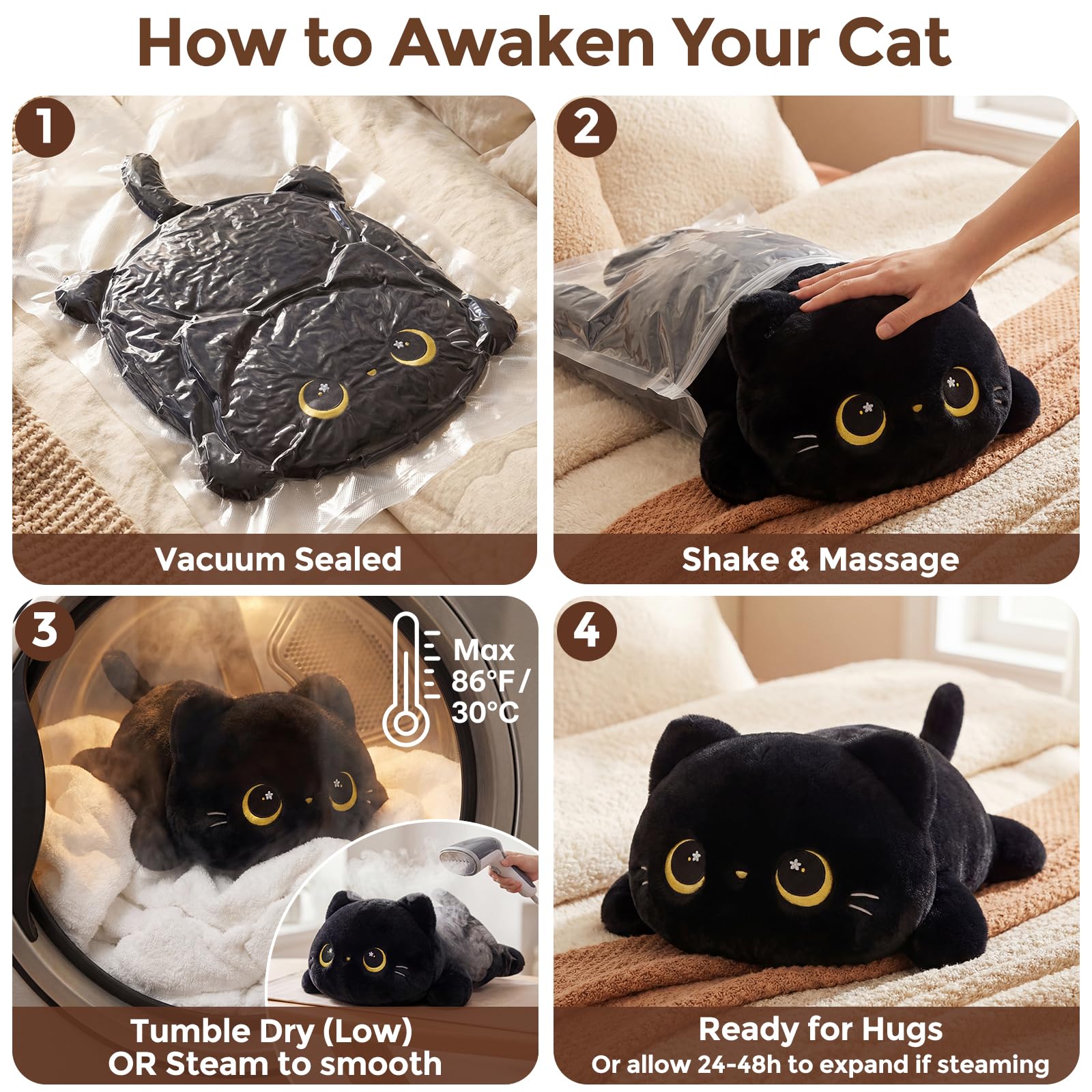 Mewaii Peluche Cuscino Kawaii Stitch Peluche Gatto Nero Giocattolo Abbraccio Animali di Peluche Natale Compleanno Regalo per Ragazze Ragazzi 33CM