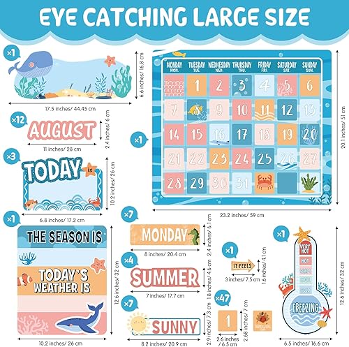 Miniatura 2 de Cholemy Juego de 85 tablones de anuncios con calendario, calendario de aula, tablón de anuncios con números, para el clima del mes, decoración de