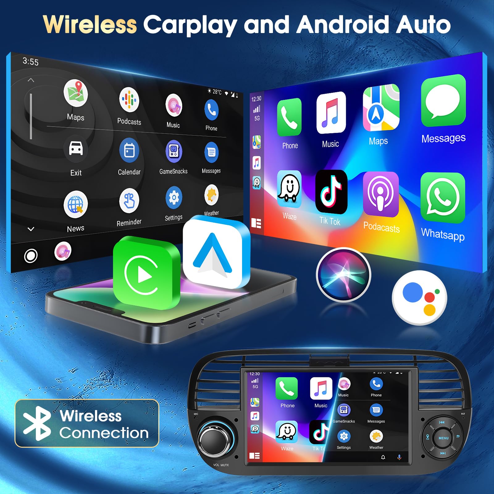 Motorsi Android 15 Autoradio Für Fiat 500 2007-2015, A-pple Carplay 7