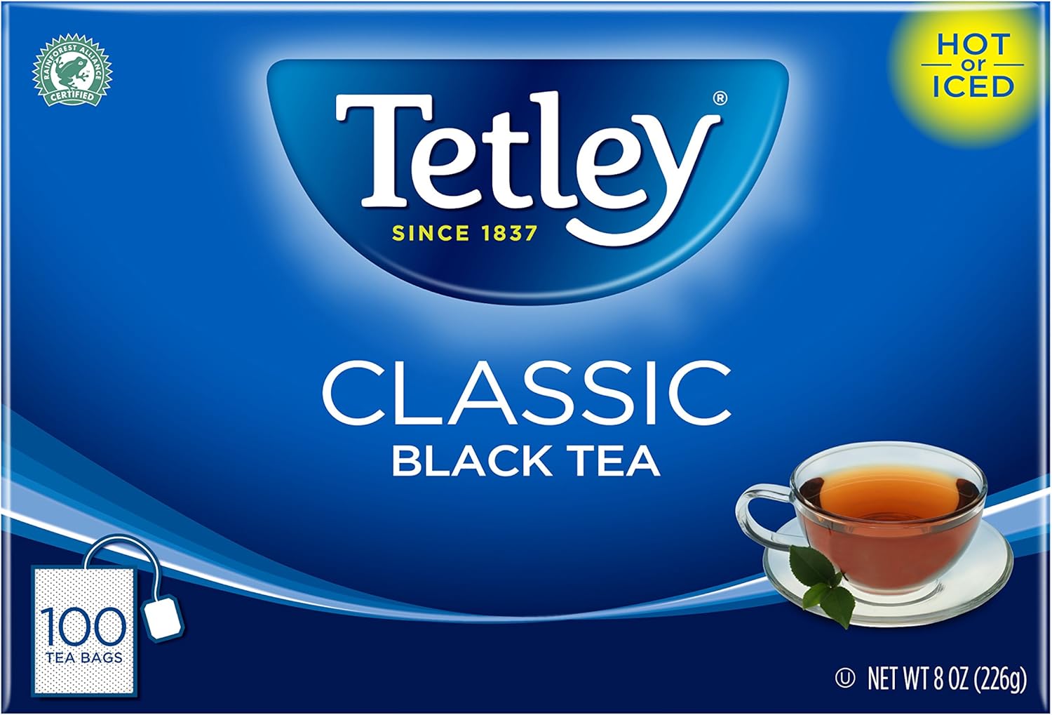 Tetley Black Tea, Classic Blend, 100Count Tea Bags, 8 Ounce, (Pack of