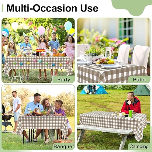 Miniatura 7 de misaya 3 paquetes de manteles desechables de búfalo, mantel de plástico impermeable de 54 x 108 pulgadas, manteles rectangulares blancos y caqui a