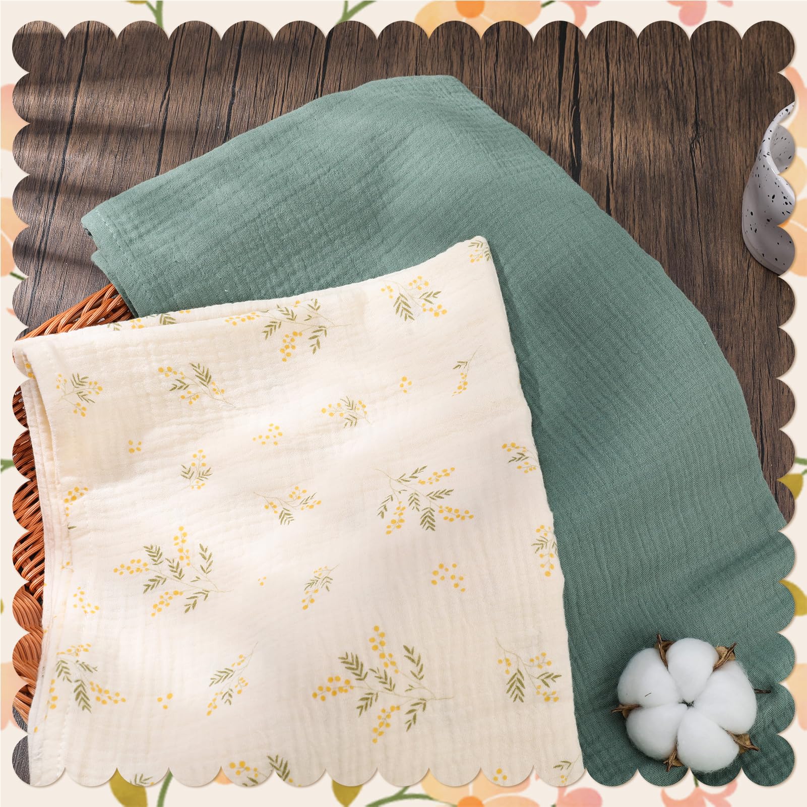 GSrenyu 2 Pcs Muslin Cloths Large 100x100cm 100% Cotton Baby Muslin Blanket 0-3 Months Large Swaddle Baby Essentials For Newborn Shower Gift - Image 2