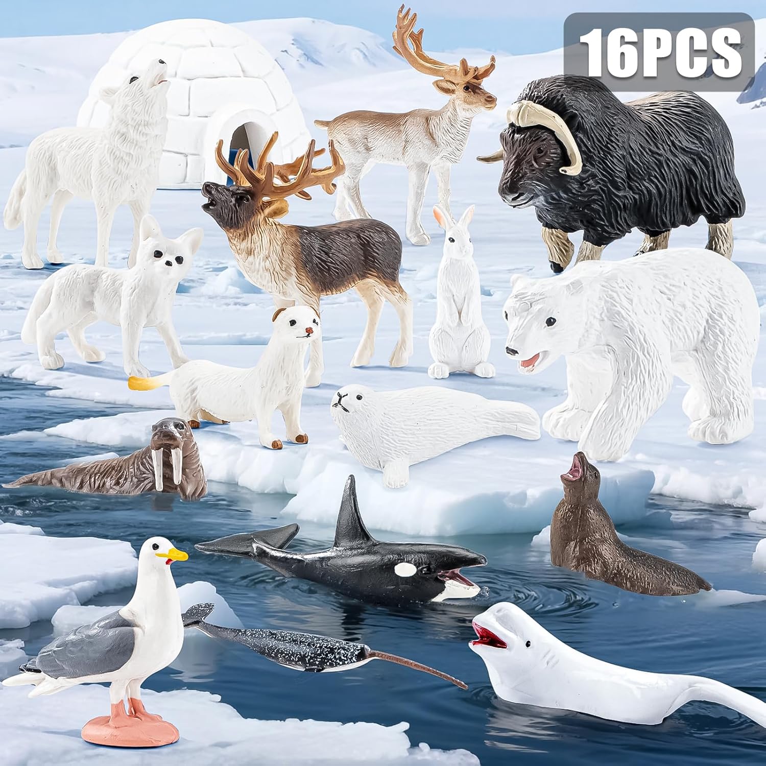 Arctic Animals Figurines Toys - 16PCS Winter Polar Animals Figures & 108 PCS Large Arctic Jigsaw Puzzles Toys for Preschool Kids Toddlers Ideal Gift for Boys and Girls