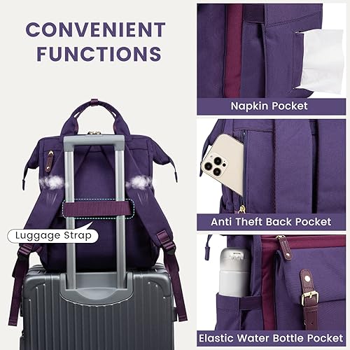 Miniatura 5 de LOVEVOOK Mochila para laptop de 17 pulgadas para mujer, mochila de trabajo para profesores, mochila de viaje impermeable, bolsa de enfermera, bolsa