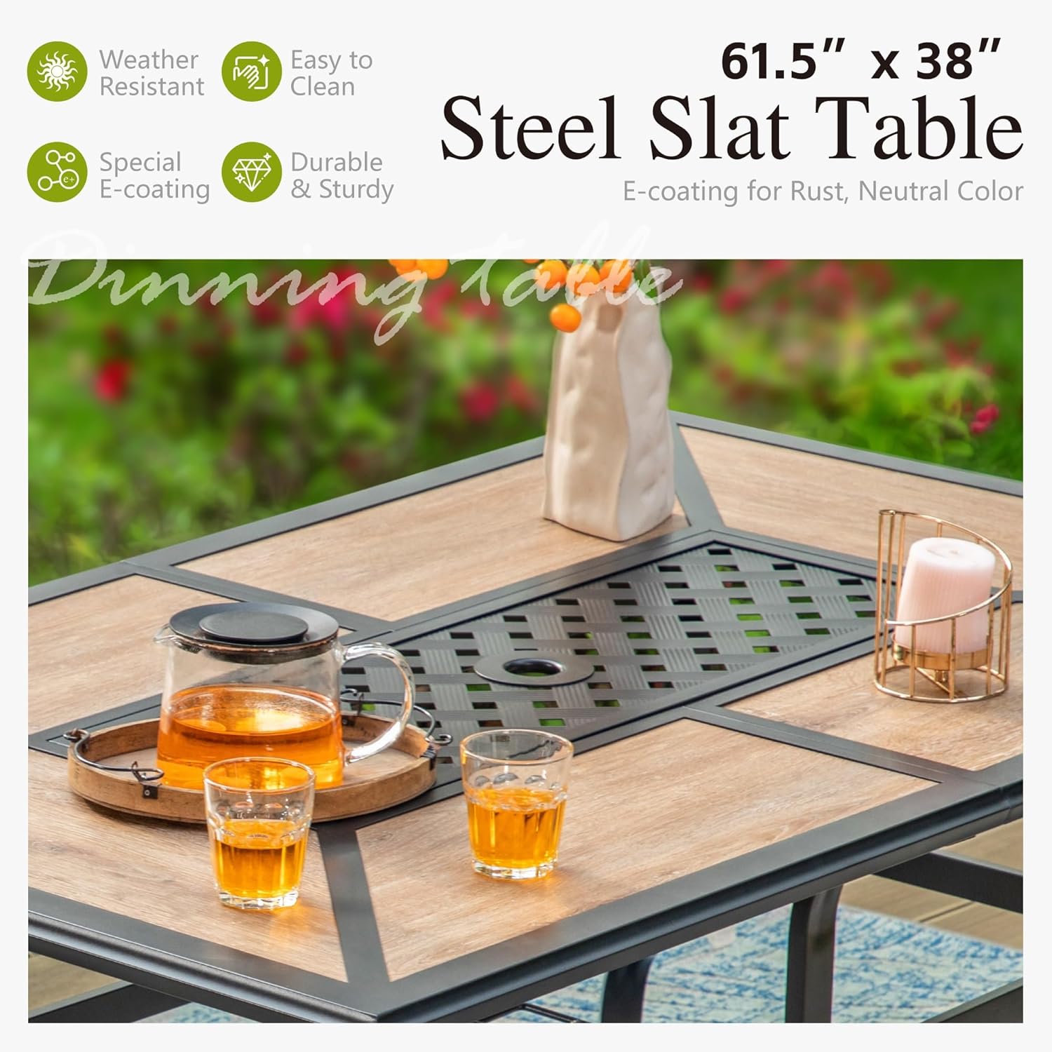 Sophia & William Patio Dining Set Outdoor Dining Set for 6 Patio Table and Chairs Set Patio Set with Fixed Patio Chairs and 61"x 38" Metal Table for Lawn Garden Pool All Weather Brown