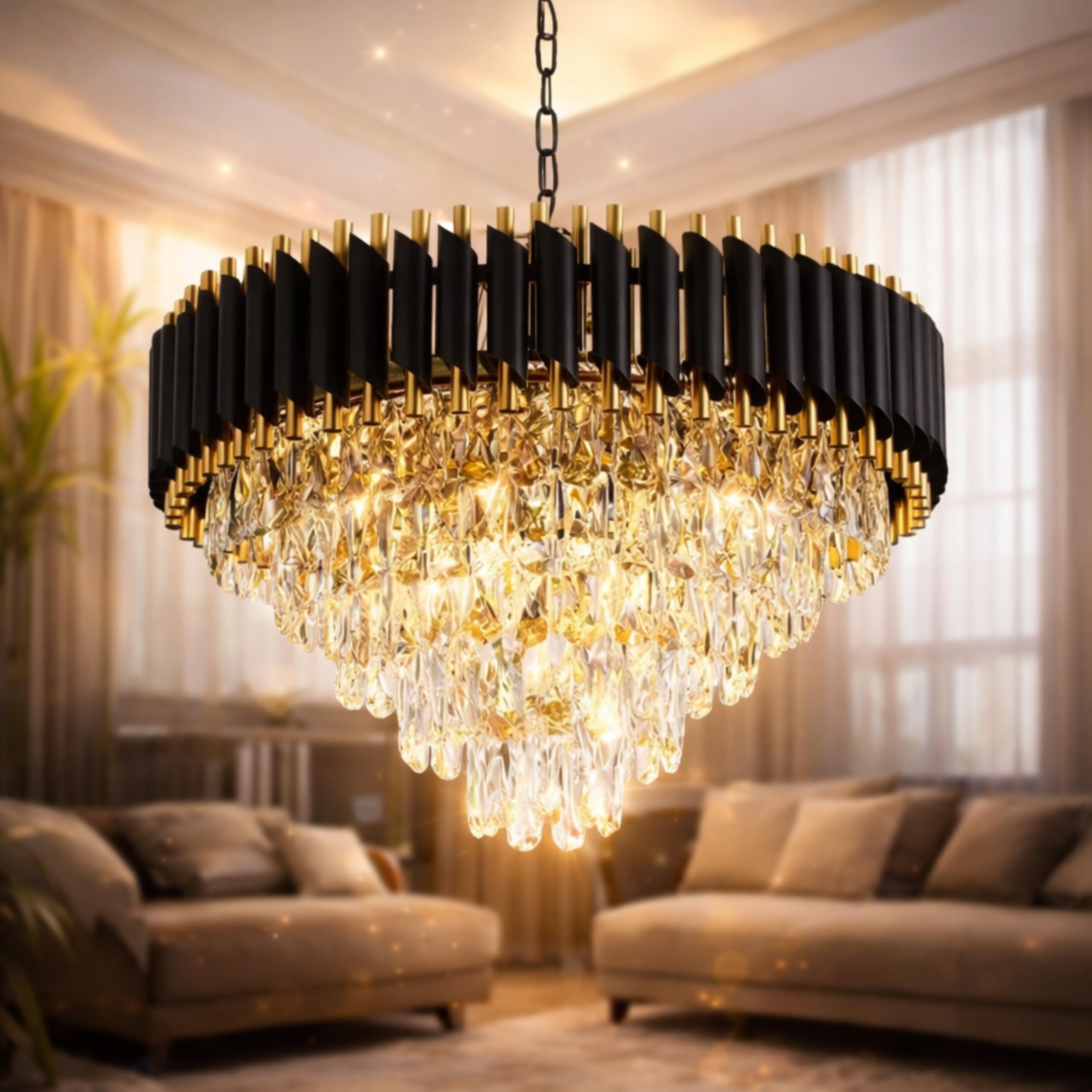 Luxury Crystal Chandelier Ceiling Light | Modern Black & Gold Hanging Pendant Lamp | 400mm-image-41