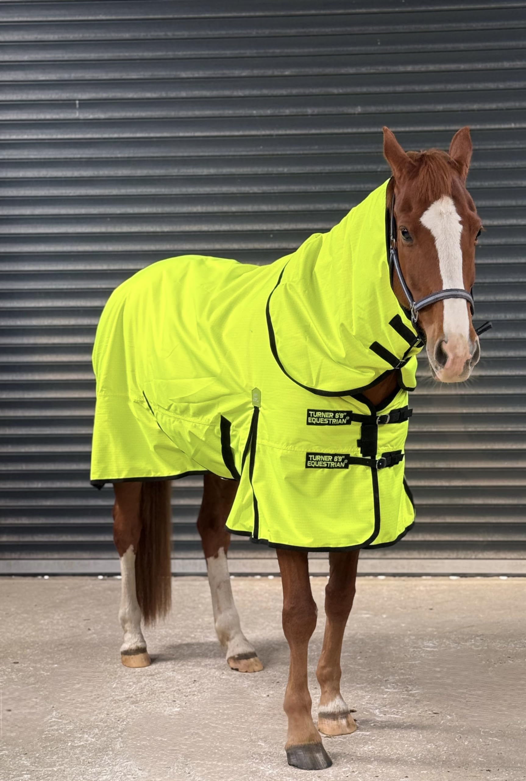 Tapis de pluie léger et imperméable pour cheval, rembourrage 100 g, jaune haute visibilité (2 m avec col amovible)
