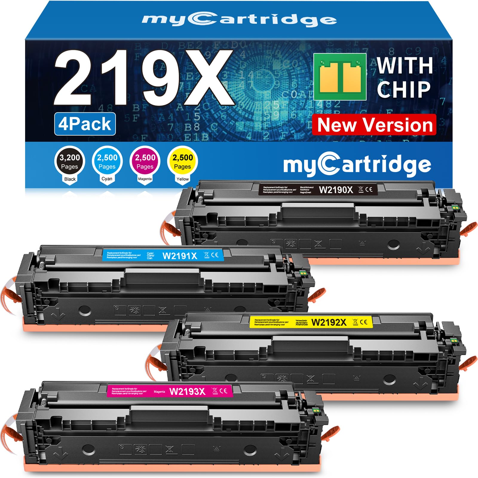 MYCARTRIDGE Ersatz für HP 219X (Mit Chip) für 219A 219X für HP Color LaserJet Pro MFP 3302FDWG Toner für 3302SDWG 3302FDNG 3302FDW 3302SDW 3302FDN 3202DN 3202DW für W2190X W2190A (4er Pack)