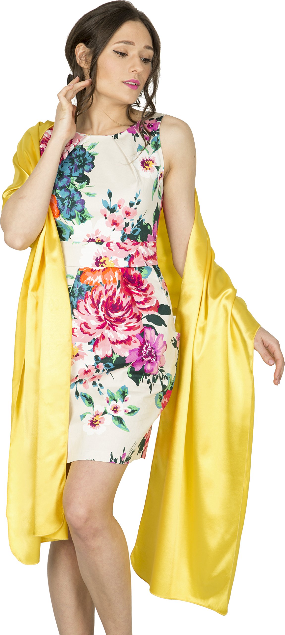 BlackButterfly Satin Shawl Bridesmaid Wedding Wrap Scarf (Yellow, 19W / 95L)