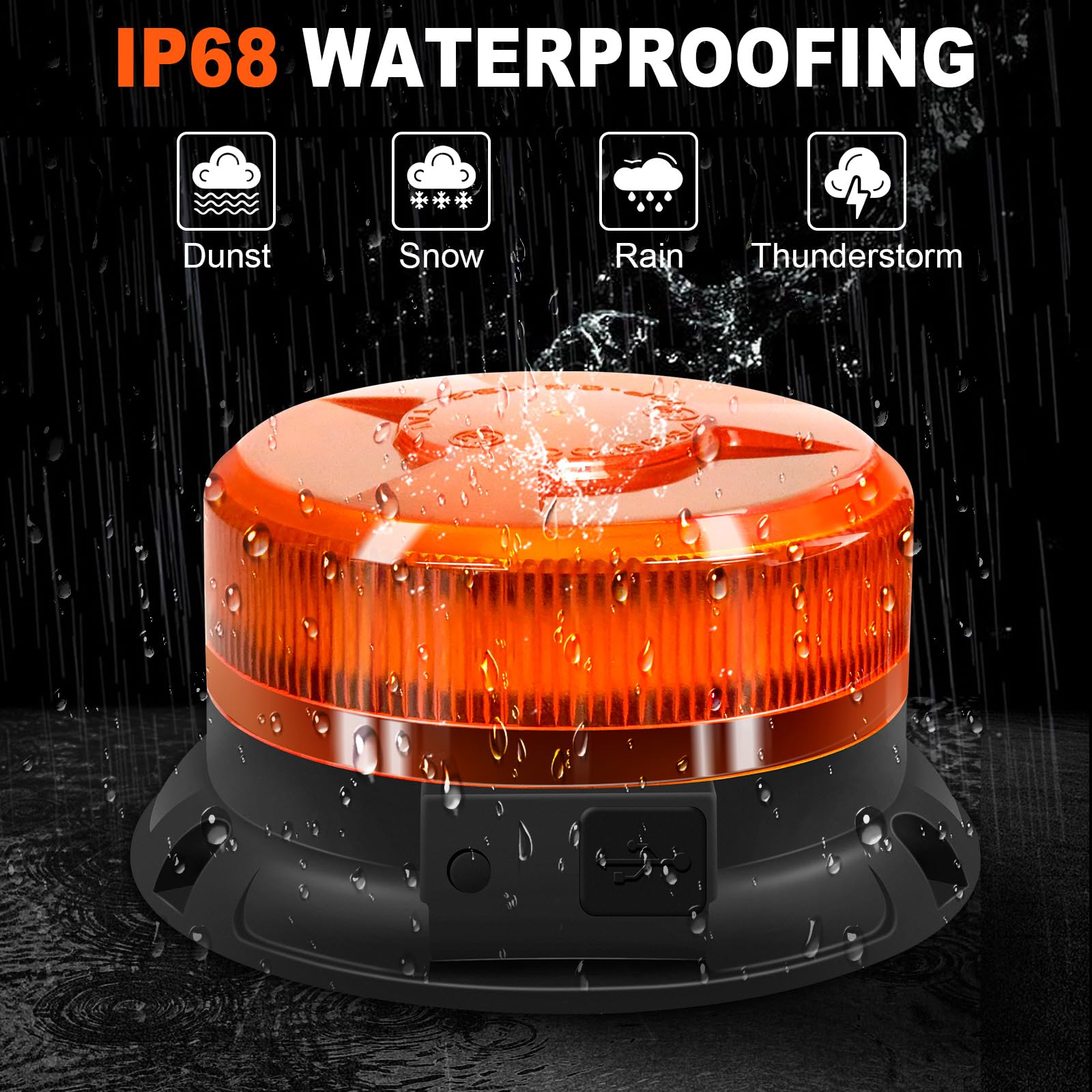 antom Rotativo Luz LED estroboscópica inalámbrico Con mando a distancia 12V-24V orange Luz de emergencia de magnético con tractores, carros de golf, UTV