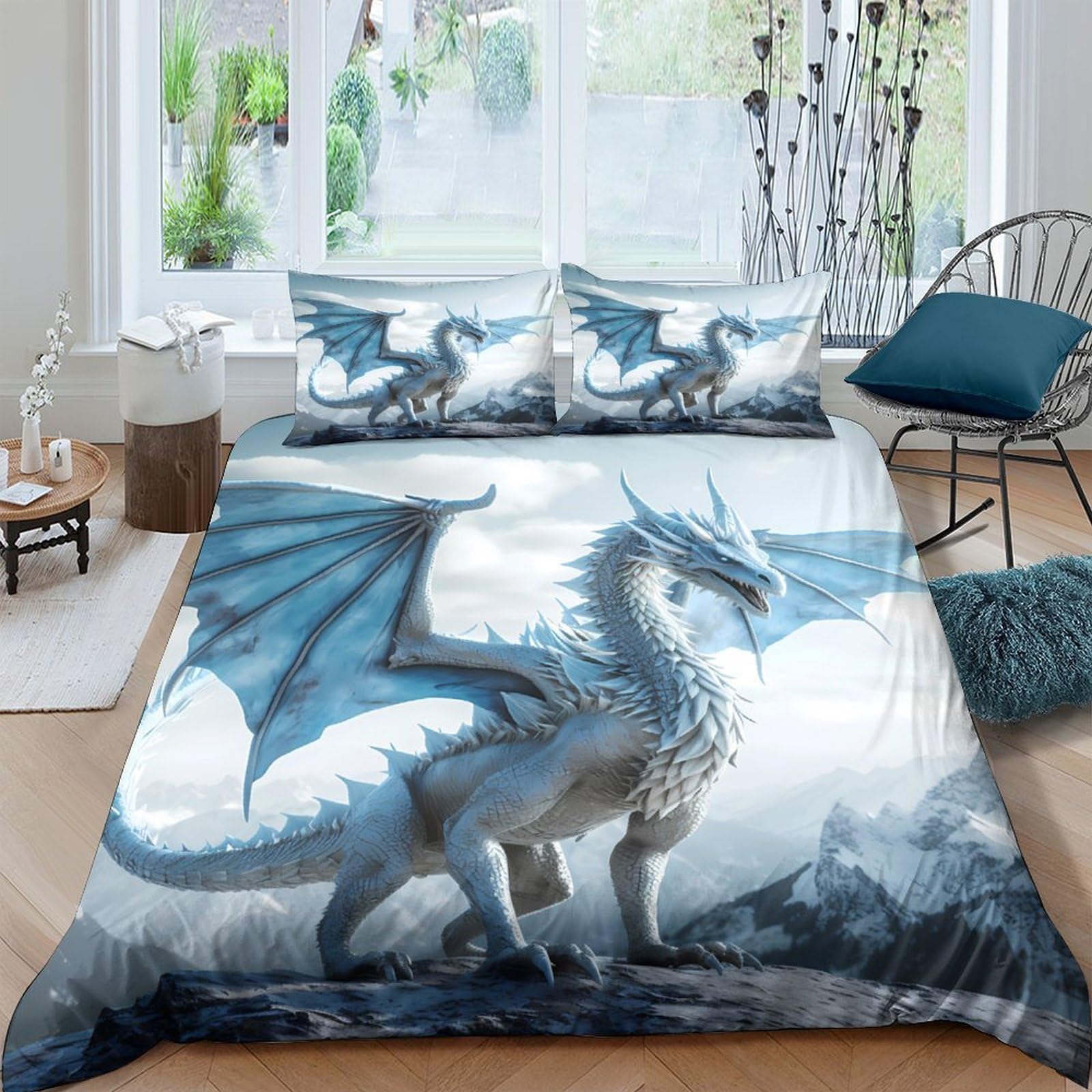 Ctjqhvkz Style-4 3D Printed Blue Dragon Fitted Sheet Microfiber Soft Breathable Fantasy Sky Bed Cover For Bedroom Guest Room Decor Single（135X200cm）