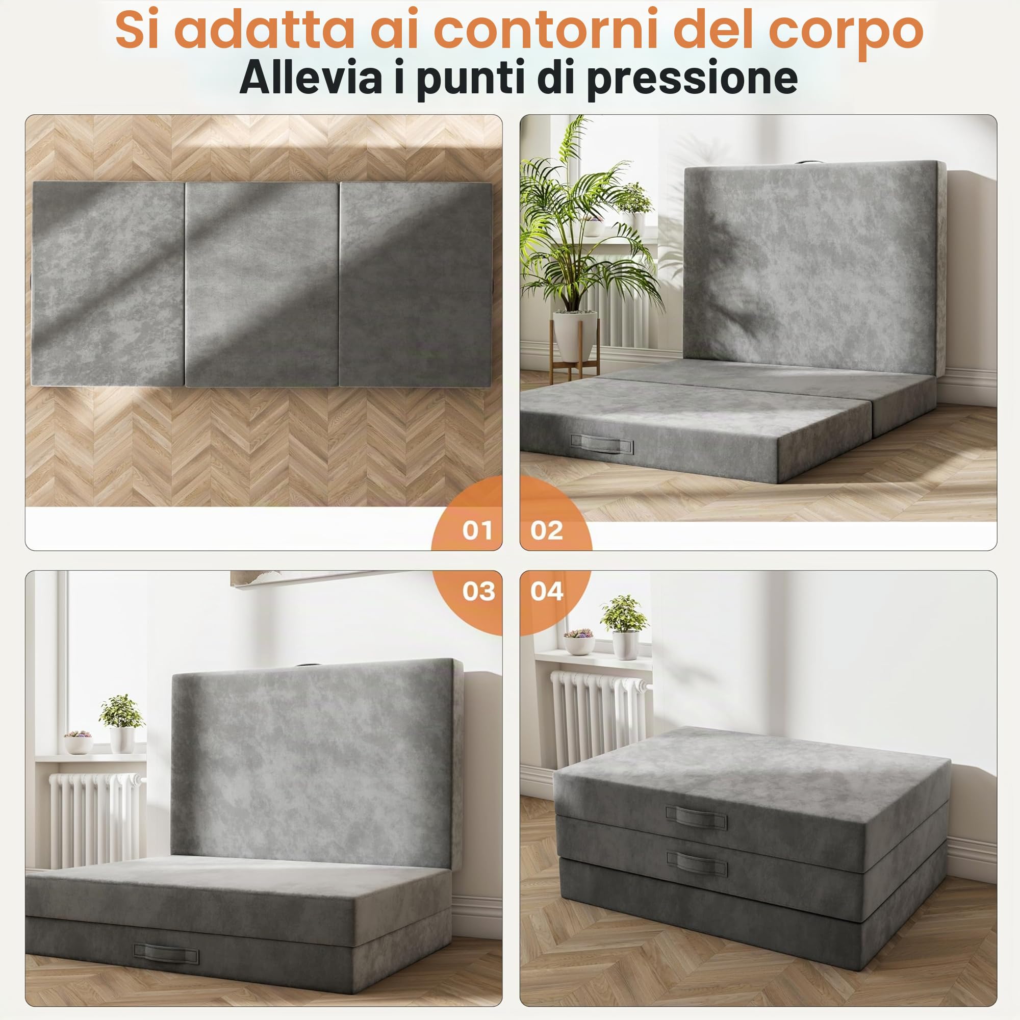 Materasso Pieghevole Matrimoniale, 140 x 195 cm materasso matrimoniale per Ospiti, 15 cm Materasso per Divano Letto Sfoderabile e Lavabile per viaggi, campeggio, pavimento, letto