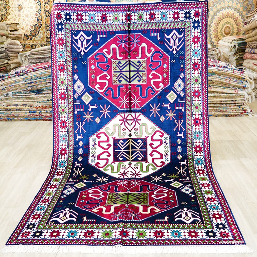 Yuchen Rug Silk Carpet 5x8 Red Geometric Handmade Antique Area Silk Rug for Bedroom