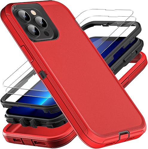 Funda para iPhone 13 Pro Max, grado militar 3 en 1, resistente a los golpes, a prueba de caídas, polvo con 2 protectores de pantalla de vidrio
